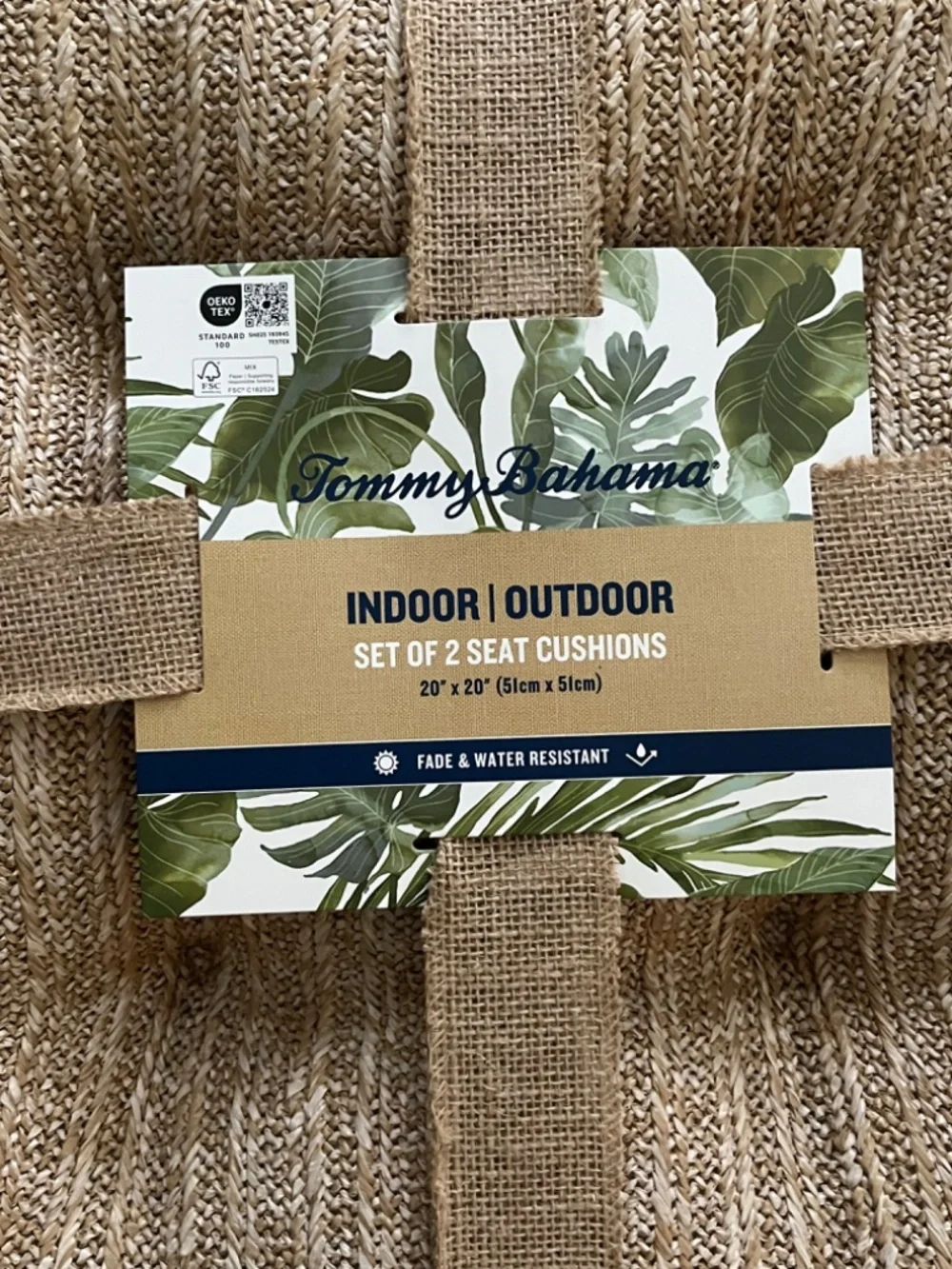 Tommy Bahama Seat Cushions Chair Pads Faux Straw Woven Set of 2 Indoor Outdoor